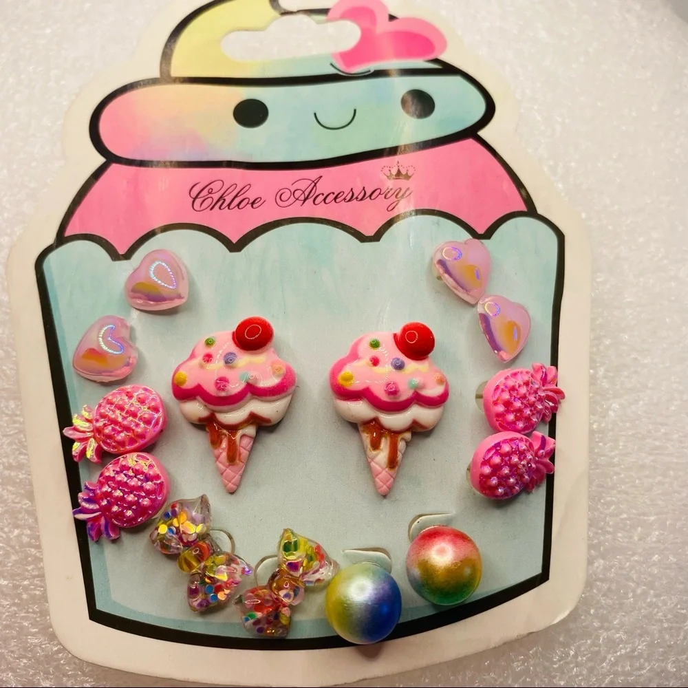 Earrings Kids Unicorn Cup cakes Pineapples Hearts and more! 14 Pairs Pie…